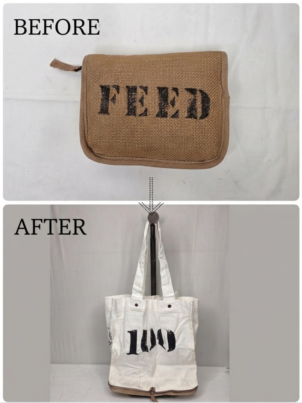 FEED 100 Convertible Burlap & Canvas Tote Bag WFP Charity Eco Friendly